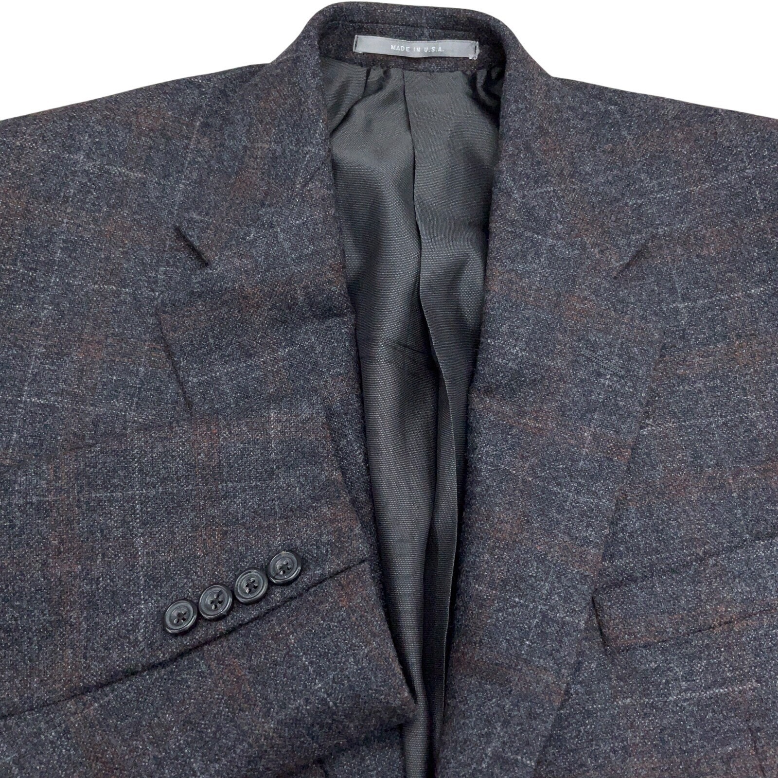 Hickey Freeman Blazer Men 40 Gray Brown Windowpane Plaid Bespoke Union Usa Vtg